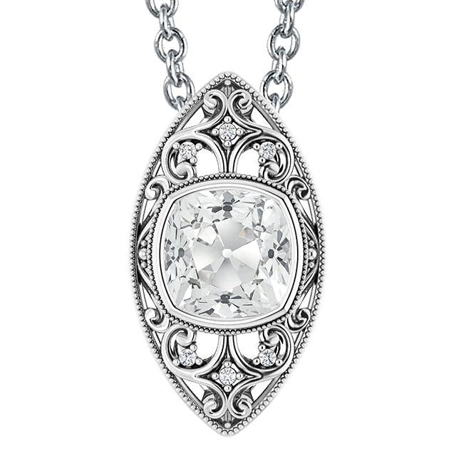 Pendentif Lunette Diamant Style Vintage Coussin Old Cut 5.50 Carats - HarryChadEnt.FR
