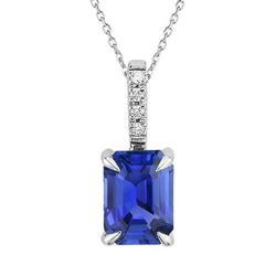 Pendentif émeraude saphir et diamant pour femme serti de 4 griffes 3.25 quilates