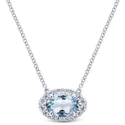Pendentif en or blanc 14K avec chaîne 11.75 ct aigue-marine et diamants