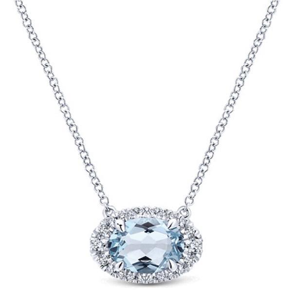 Pendentif en or blanc 14K avec chaîne 11.75 ct aigue-marine et diamants - HarryChadEnt.FR