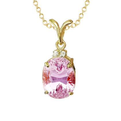Pendentif en or jaune 14K ovale rose 12.15 carats Kunzite avec diamant - HarryChadEnt.FR