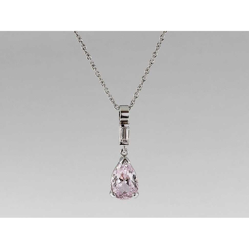 Pendentif en pierre gemme Kunzite taille poire rose or blanc 11 carats bijoux - HarryChadEnt.FR
