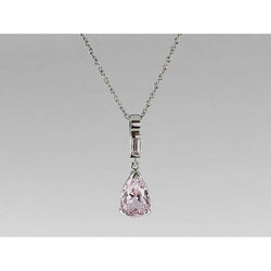 Pendentif en pierre gemme Kunzite taille poire rose or blanc 11 carats bijoux