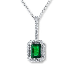 Pendentif en pierre précieuse émeraude verte et diamant avec chaîne 8 carats WG 14K