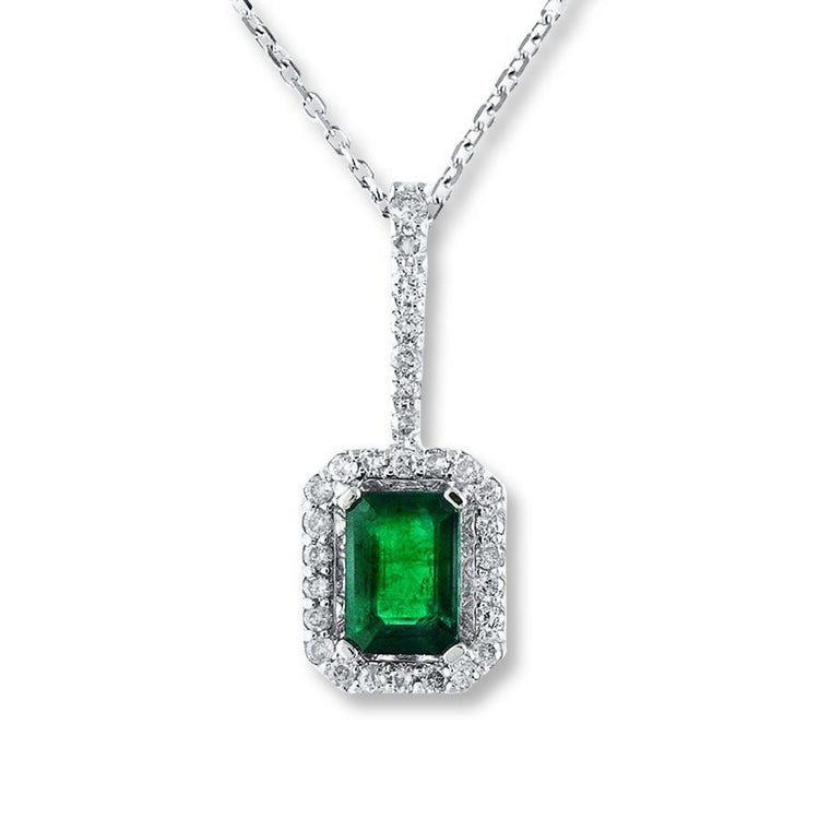 Pendentif en pierre précieuse émeraude verte et diamant avec chaîne 8 carats WG 14K - HarryChadEnt.FR