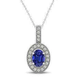 Pendentif en tanzanite ovale de 3.10 ct avec diamants ronds et chaîne en or