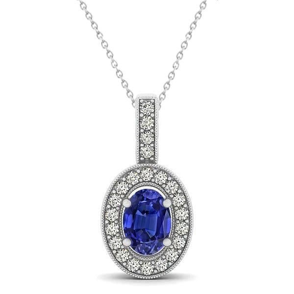 Pendentif en tanzanite ovale de 3.10 ct avec diamants ronds et chaîne en or - HarryChadEnt.FR