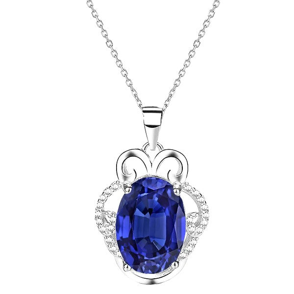 Pendentif fantaisie saphir bleu ovale et diamant rond avec bélière 3.25 quilates