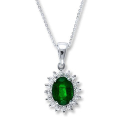 Pendentif ovale vert émeraude et diamant pierres précieuses 8 ct. GT 14K
