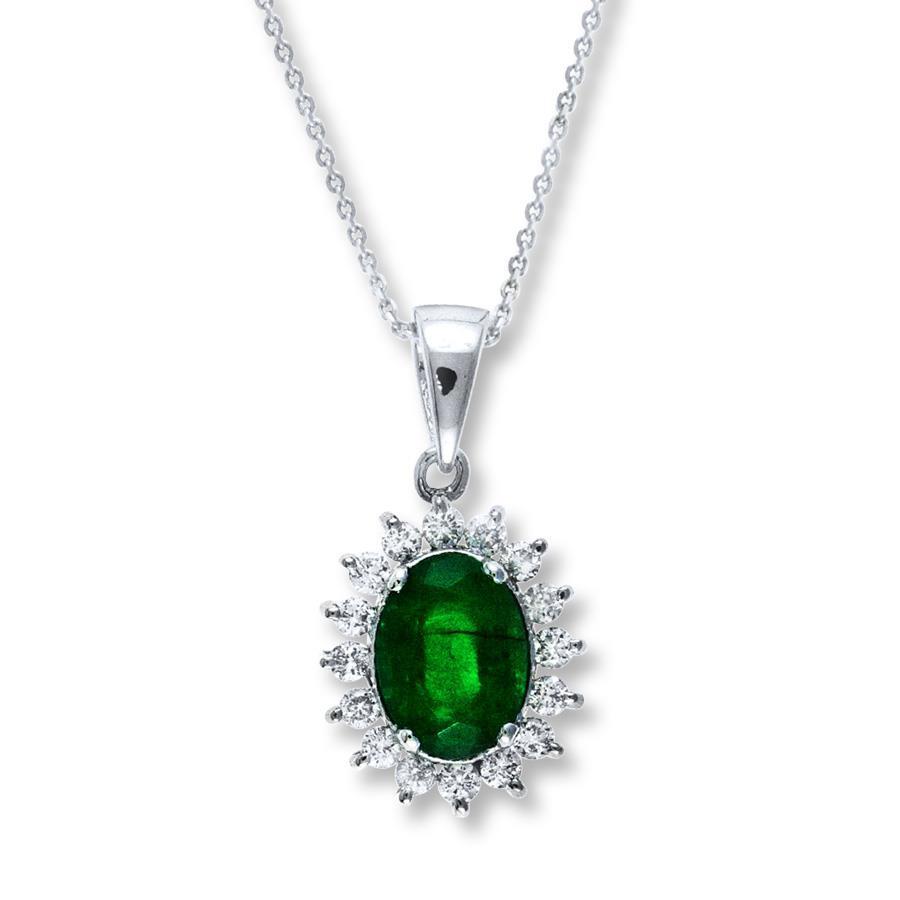 Pendentif ovale vert émeraude et diamant pierres précieuses 8 ct. GT 14K - HarryChadEnt.FR