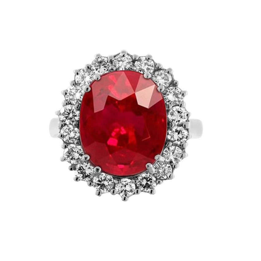 Pierre gemme rubis rouge de forme ovale avec bague en diamant en or blanc 14K 10.50 ct - HarryChadEnt.FR