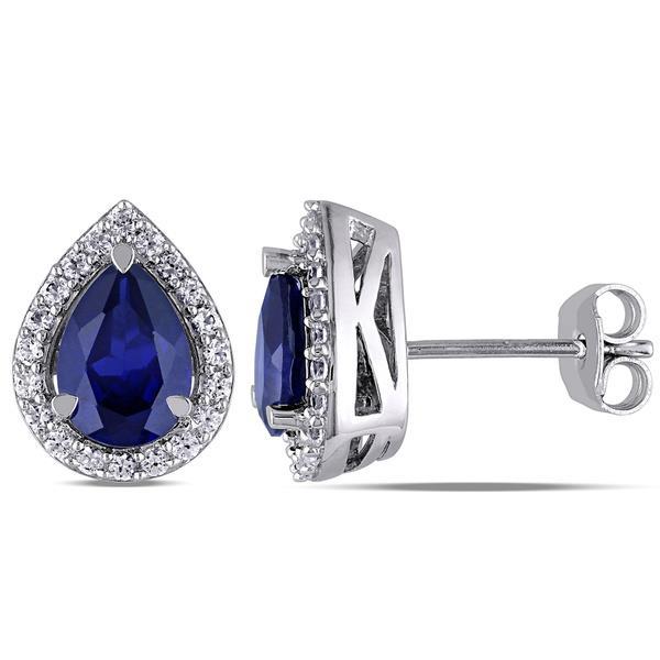 Poire Ceylan Bleu Saphir Diamants 3.44 Ct Boucles D'Oreilles Or Blanc 14K - HarryChadEnt.FR