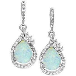 Poire Opale Avec Diamants Ronds 11.30 Ct Boucles D'oreilles Pendantes Or Blanc 14K