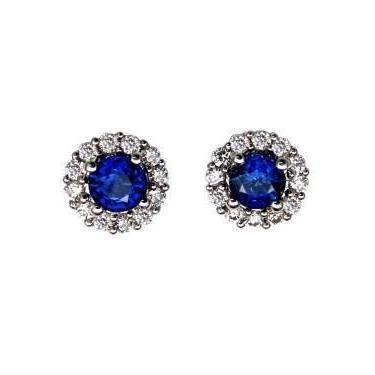 Puces d'oreilles en or blanc saphir bleu et taille ronde 3.10 carats diamant - HarryChadEnt.FR