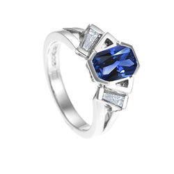 Radiant 3 Stone Gemstone Ring 2.50 Carats Bar Set Diamants Baguette