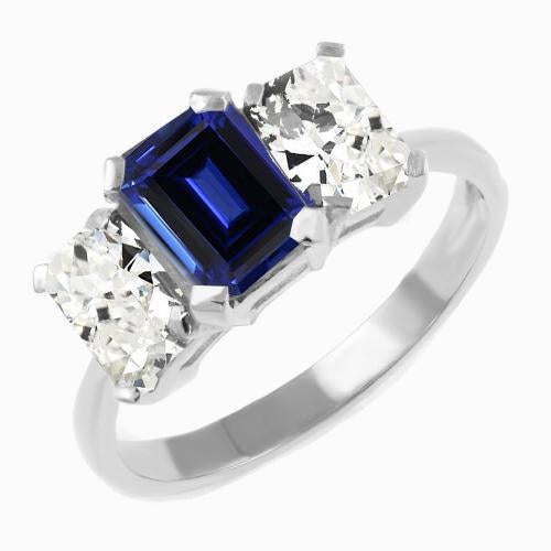 Radiant Diamond Jewelry Bague 3 Pierres Saphir Bleu Émeraude 3 Carats - HarryChadEnt.FR