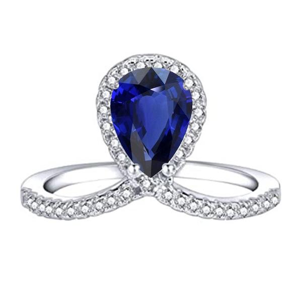 Rehausseur de bague diamant poire Halo Saphir bleu naturel 3.50 carats - HarryChadEnt.FR