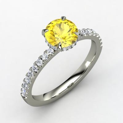 Round Yellow Sapphire Diamond Wedding Ring 3.50 Carats White Gold 14K - HarryChadEnt.FR