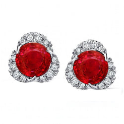 Rubis Rouge Avec Diamants 4.90 Carats Boucles D'Oreilles Dames Halo Or Blanc