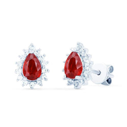 Rubis Rouge Avec Diamants 5.10 Carats Boucles D'oreilles Halo Lady Studs Or 14K