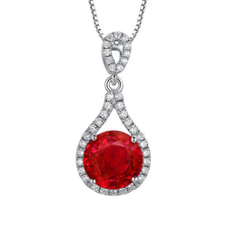 Rubis Rouge Avec Pendentif Collier Diamant 1.75 Carat Or Blanc 14K