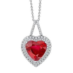 Rubis Rouge Coupe Coeur Avec Pendentif Collier Diamant 3.50 Carats