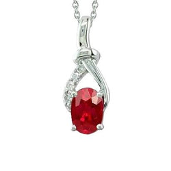 Rubis Rouge Et Diamants 3.25 Ct. Collier Pendentif Or Blanc 14K