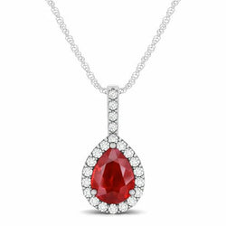 Rubis Rouge Taille Poire Et Diamant 3.50 Carats Bijoux Pendentif Femme