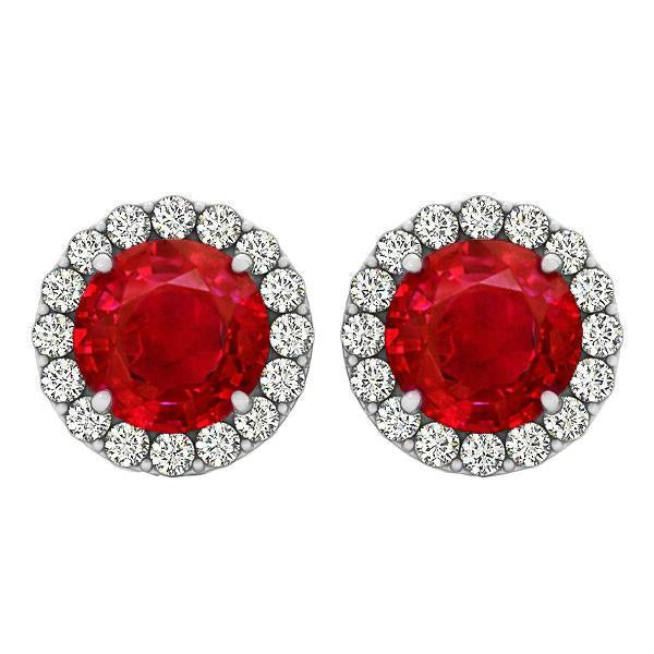 Rubis Rouge Taille Ronde Avec Diamants 9.50 Ct Boucles D'Oreilles Or Blanc 14K - HarryChadEnt.FR