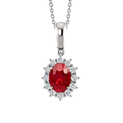 Rubis ovale rouge avec pendentif de collier de diamants 2.60 chariots en or 14 carats - HarryChadEnt.FR