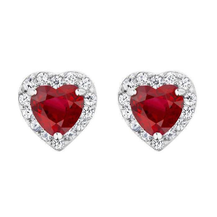 Rubis rouge taillé en cœur de 2.60 ct avec boucles d'oreilles halo pavé de diamants WG 14K - HarryChadEnt.FR