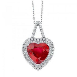 Rubis rouge taillé en cœur de 2.85 carats avec bijoux en or à pendentif diamant