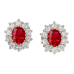 Rubis rouge taille ovale avec diamant rond boucle d'oreille en or 3.50 ct
