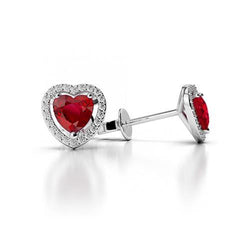 Rubis taille cœur avec diamants ronds 2.70 ct pour dames Halo or blanc