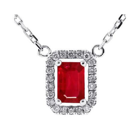 Rubis taille émeraude avec diamants 5,50 ct. Collier pendentif WG 14K - HarryChadEnt.FR