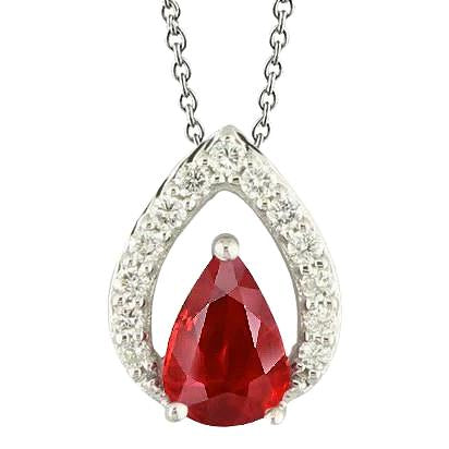 Rubis taille poire avec collier pendentif diamant rond 5 carats WG 14K - HarryChadEnt.FR