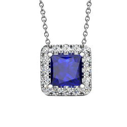 Saphir Bijoux Halo Diamant Pendentif Or Blanc 14K 1.30 Carats