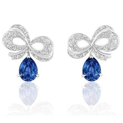Saphir Bleu Avec Diamant 6 Carats Boucle D'Oreille Goujons Or Blanc 14K