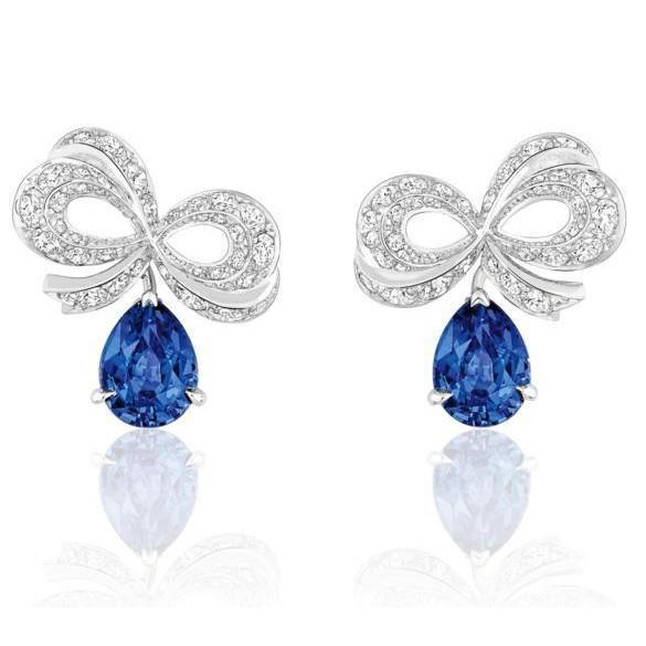 Saphir Bleu Avec Diamant 6 Carats Boucle D'Oreille Goujons Or Blanc 14K - HarryChadEnt.FR