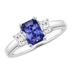 Saphir Gemstone Jewelry Bague 3 Pierres Trapèze Diamants 2.50 Carats