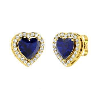 Saphir bleu de Ceylan en or jaune et diamants 3.80 ct. Boucles d'oreilles clous - HarryChadEnt.FR