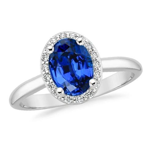 Saphir de Ceylan ovale et rond avec bague en diamant 2.80 carats WG 14K - HarryChadEnt.FR