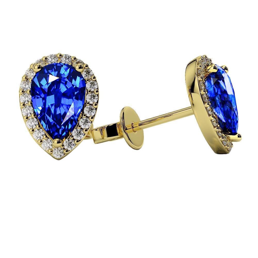 Saphir en forme de poire de 4.50 carats avec des clous de diamants ronds Halo Yg 14K - HarryChadEnt.FR