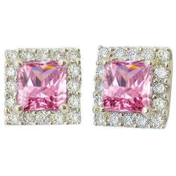 Saphir rose 5 carats Boucles d'oreilles pour femme en or blanc 14K