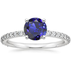 Solitaire 3.50 carats saphir bleu et accents de diamants ronds 4 broches