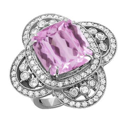 Solitaire Avec Accent 12 Carats Kunzite Avec Diamants Bague Or