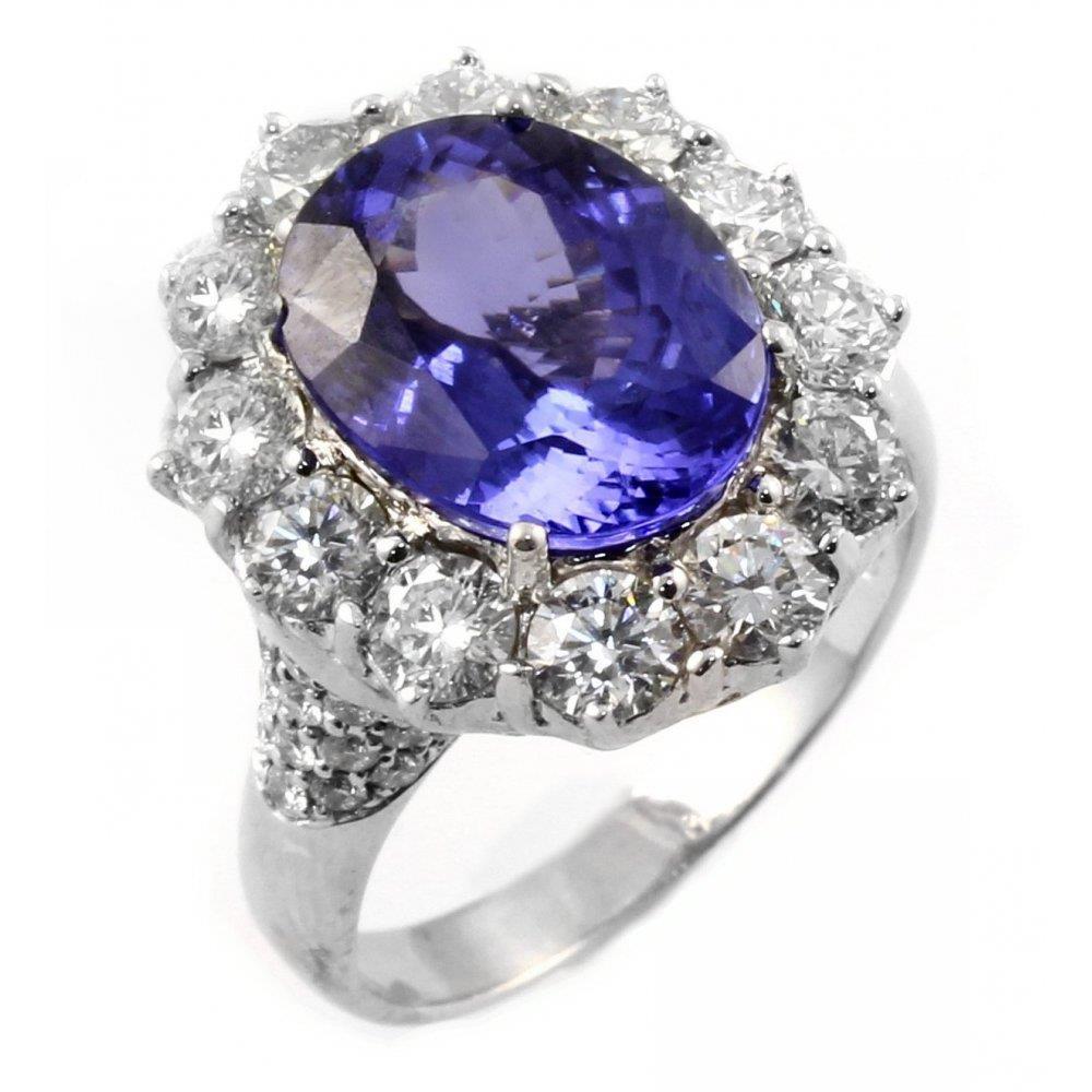 Solitaire Avec Accent 7.25 Ct. Bague Tanzanite Et Diamants - HarryChadEnt.FR