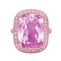 Solitaire Avec Accents 25.90 Ct. Bague Kunzite Et Diamants Or Rose