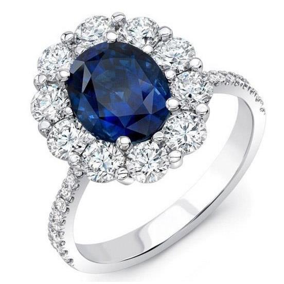 Solitaire Avec Accents Sri Lanka Saphir Diamants 4.75 Ct. Bague WG 14K - HarryChadEnt.FR