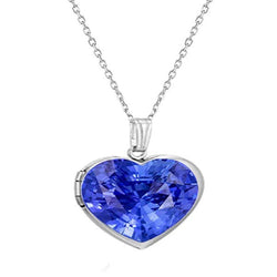 Solitaire Médaillon Pendentif Coeur Saphir de Ceylan Or Blanc 14K 3 quilates
